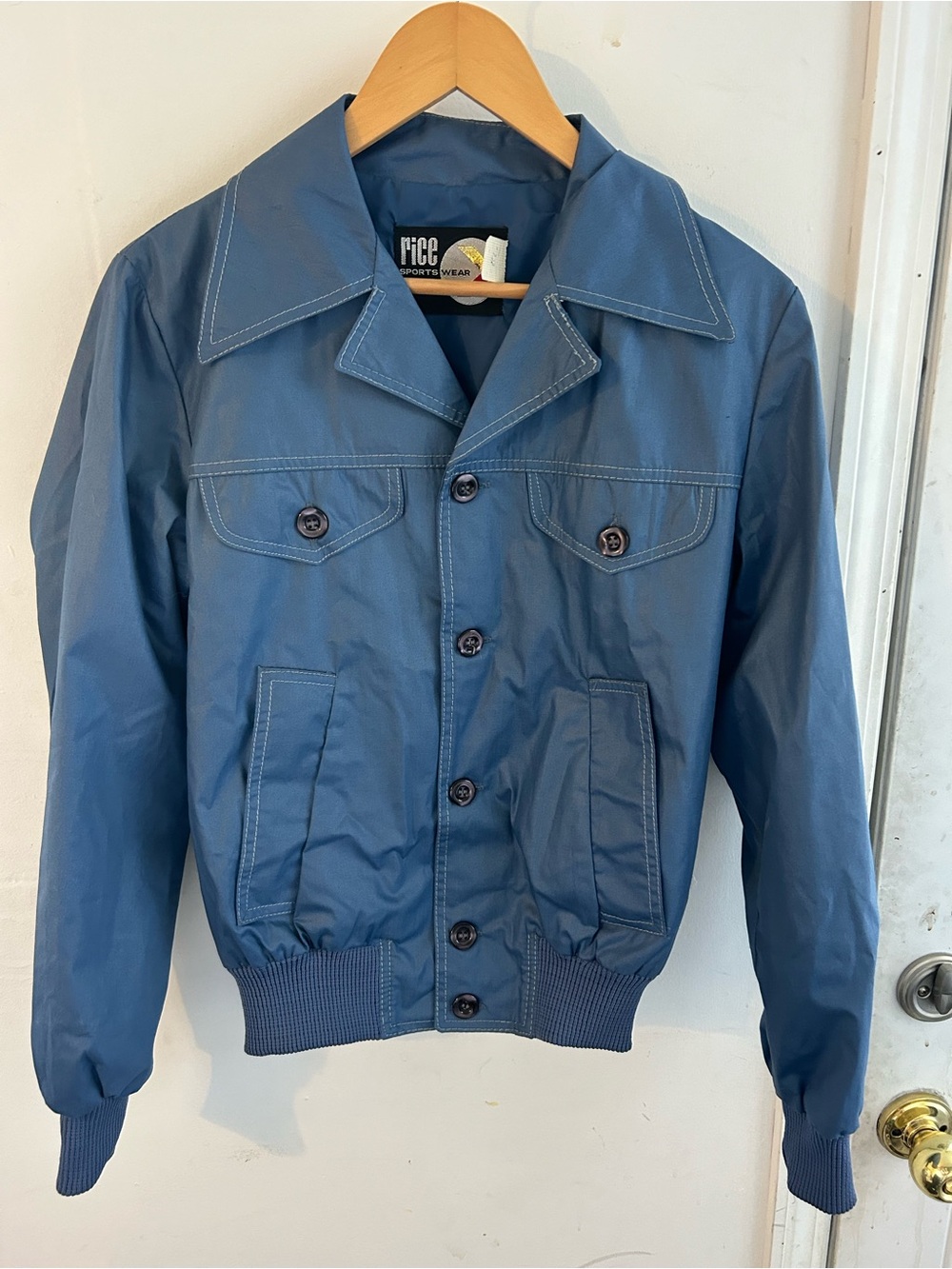 Vintage 70s Rice Sportswear Utility Bomber Jacket Blue NWT Size 36 Deadstock